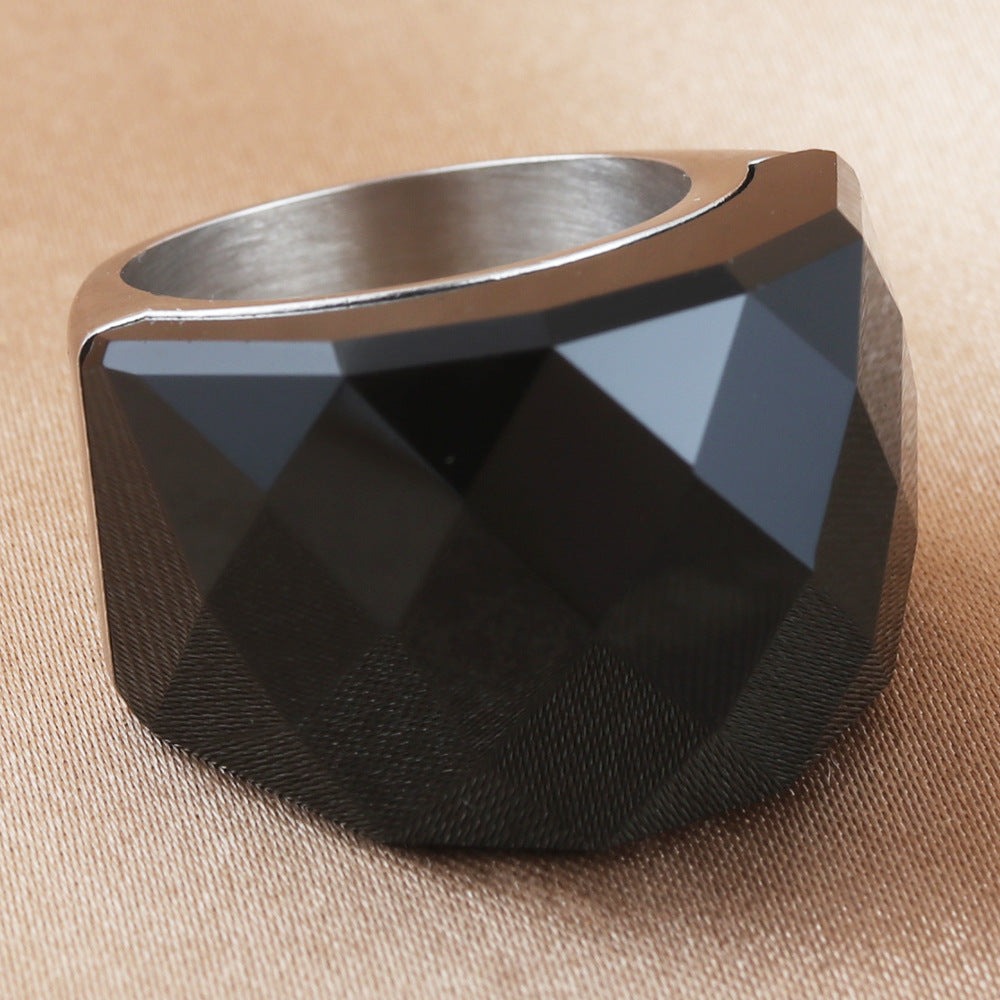 Trendy Polygonal Stone Ring in Titanium Steel - Retro Multi-Colored Accessory for Men and Women