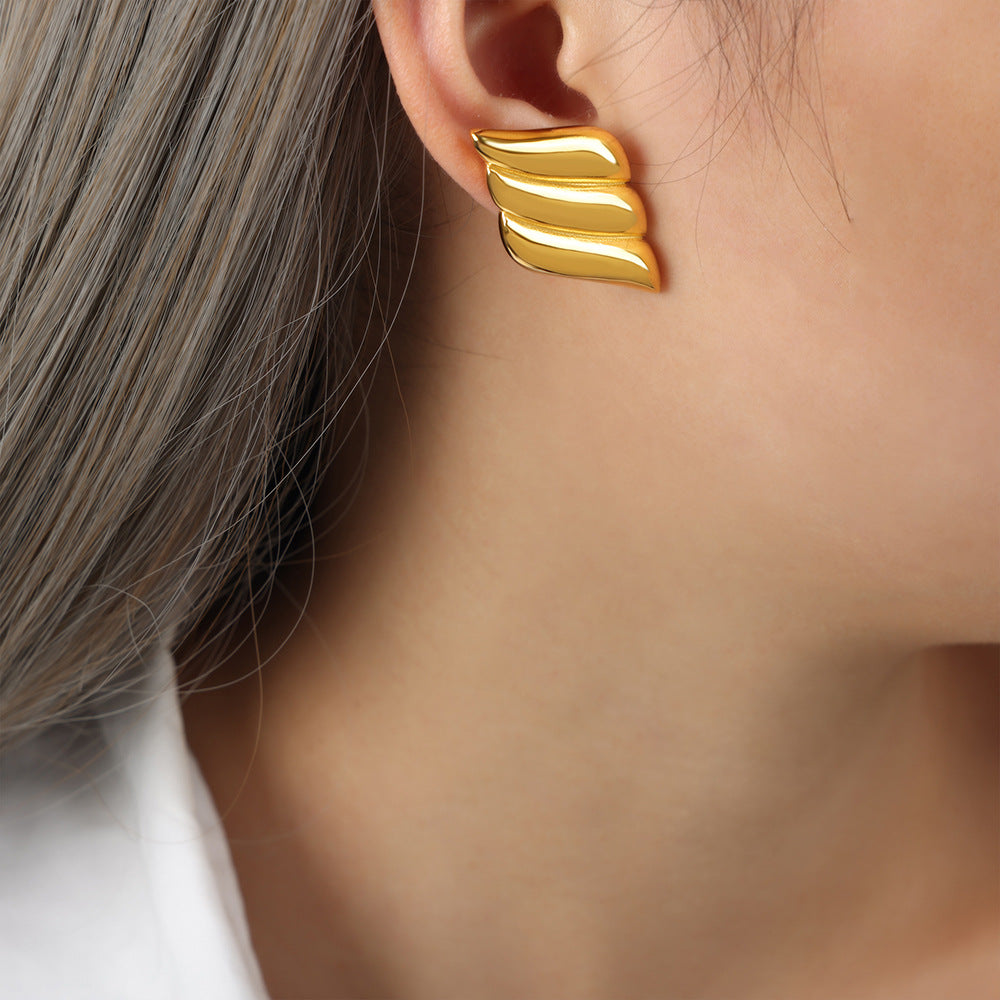 Gold-Plated Geometric Quadrilateral Striped Earrings for Women