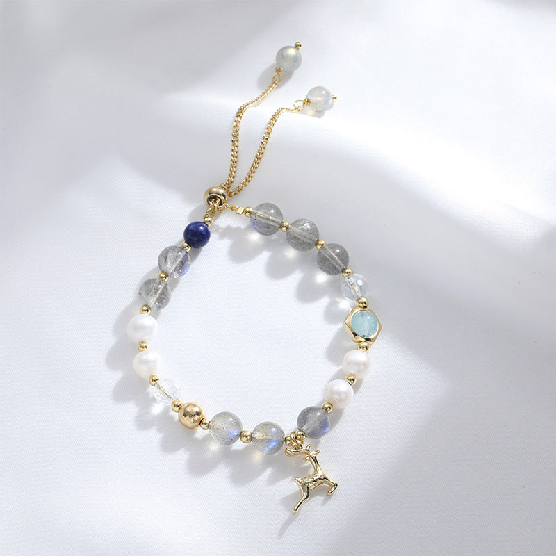 Fortune's Favor Sterling Silver Bracelet with Crystal, Moonstone, and Pearl Gems