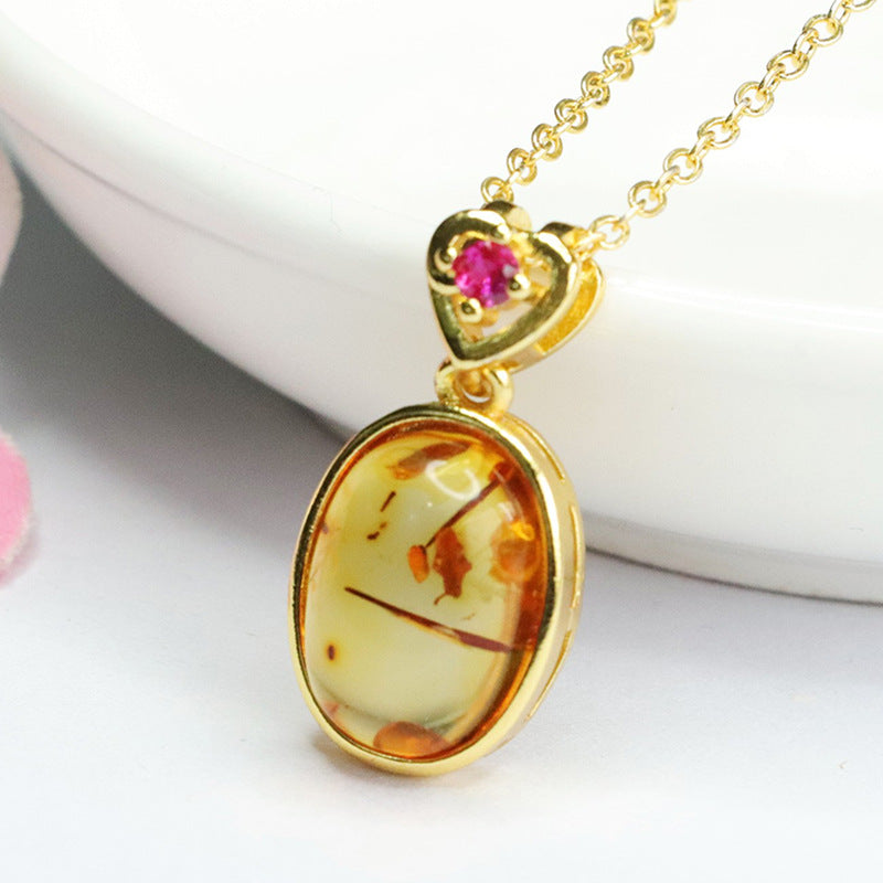 Amber Love Sterling Silver Pendant adorned with Zircon Flowers