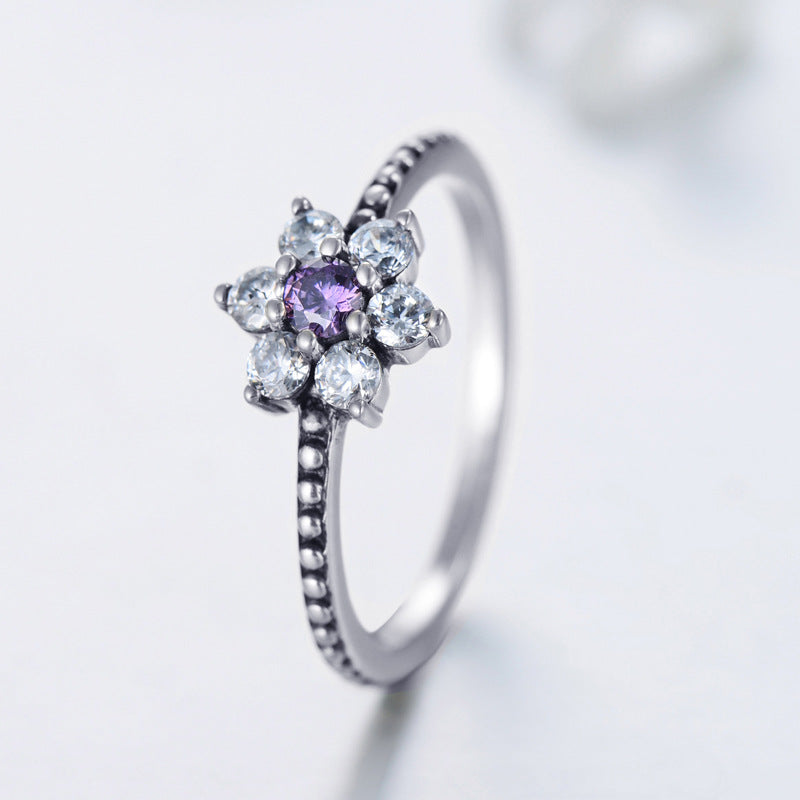 Luxurious Sterling Silver Ring with Purple Zircon for Women - European and American Design