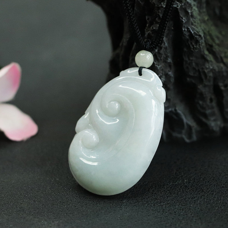 Grade A Ruyi Pendant with Natural Jade and Sterling Silver Craftsmanship