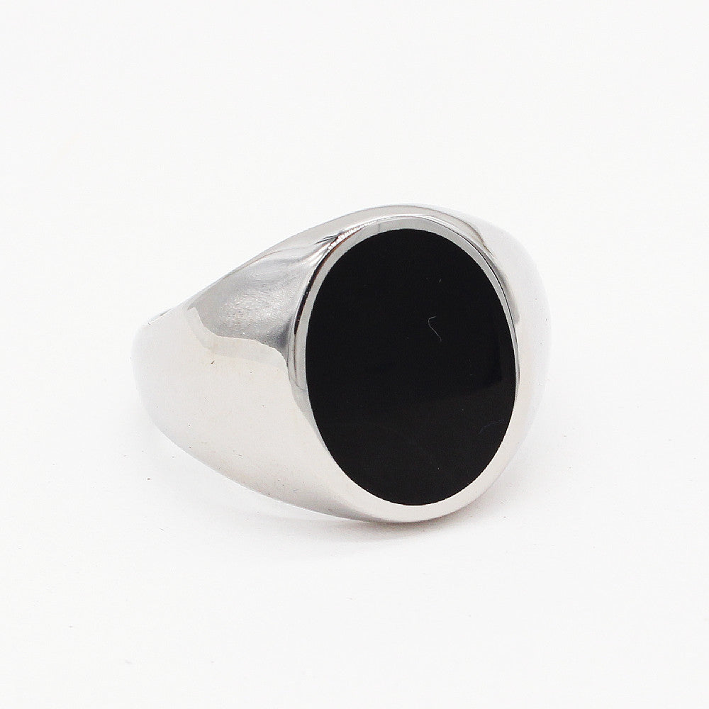 Fashionable Men's Titanium Steel Ring with Oval Drip Glue