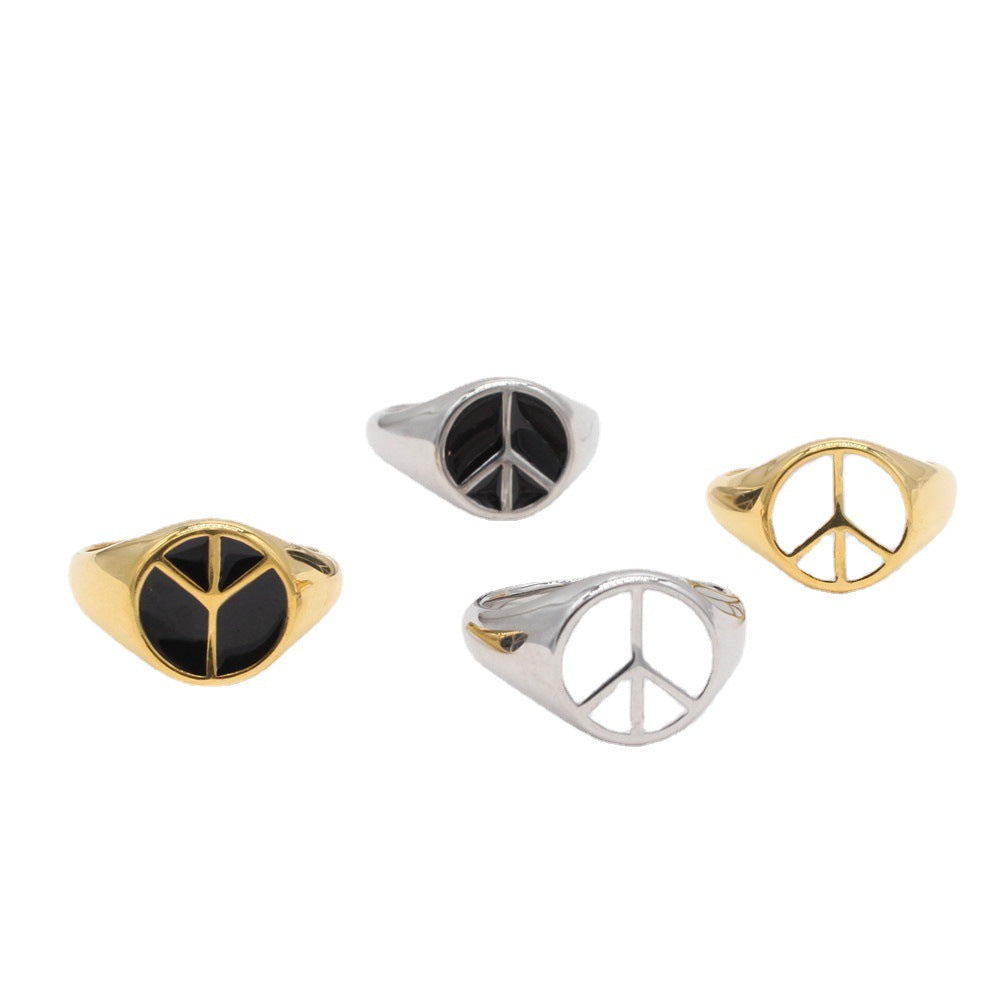 European and American Anti-War and Peace Round Titanium Steel Rings - Wholesale Fashionable, Simple, and Cold Style Jewelry