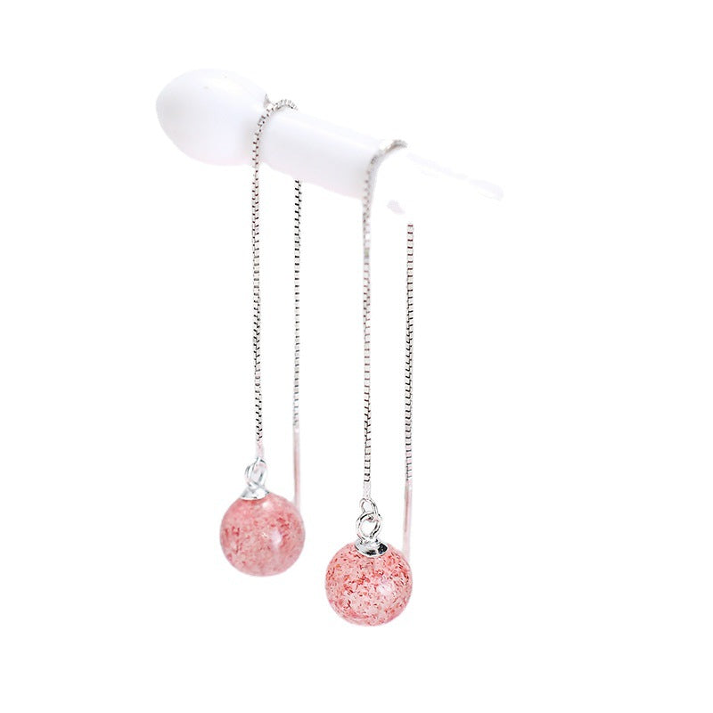 925 Silver Strawberry Crystal Earrings with Peach Blossom Design - Sterling Silver