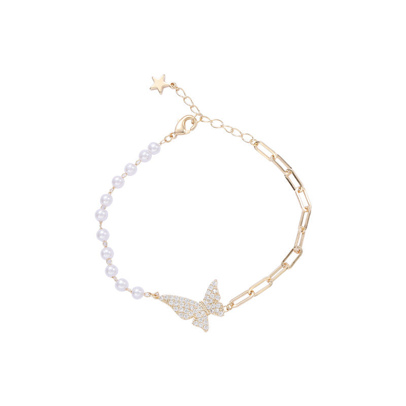 Zircon and Pearl Butterfly Bracelet – Sterling Silver Jewelry