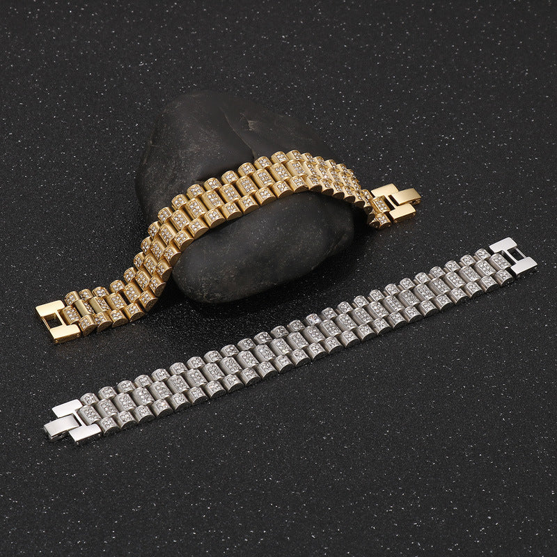 Personalized Hip-Hop Titanium Steel Bracelet with Zircon Inlays for Men