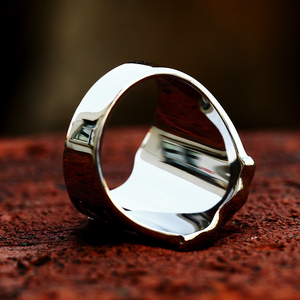 Vintage-Inspired Titanium Steel Shield Cross Epoxy Ring for Men - Sizes 7-13 Available