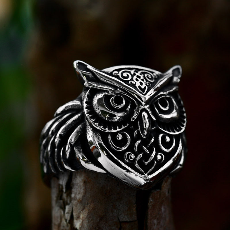 Nordic Vintage Stainless Steel Owl Ring for Men - Personalized Titanium Steel Jewelry