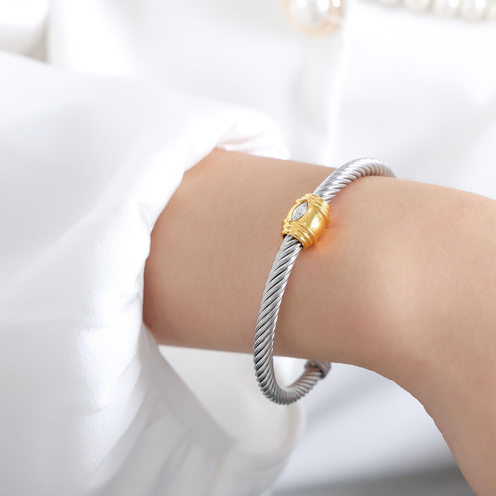 Zircon Accent Titanium Bracelet for Stylish Women