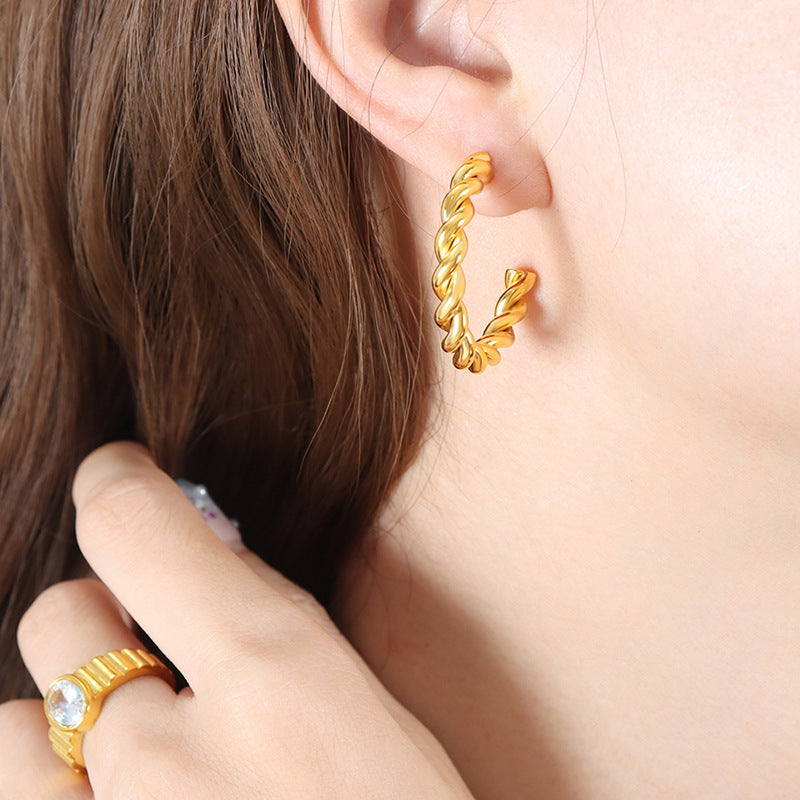 Exaggerated 18K Gold Plated Titanium Steel Fried Dough Twists Earrings - Ins Style Fashion Jewelry