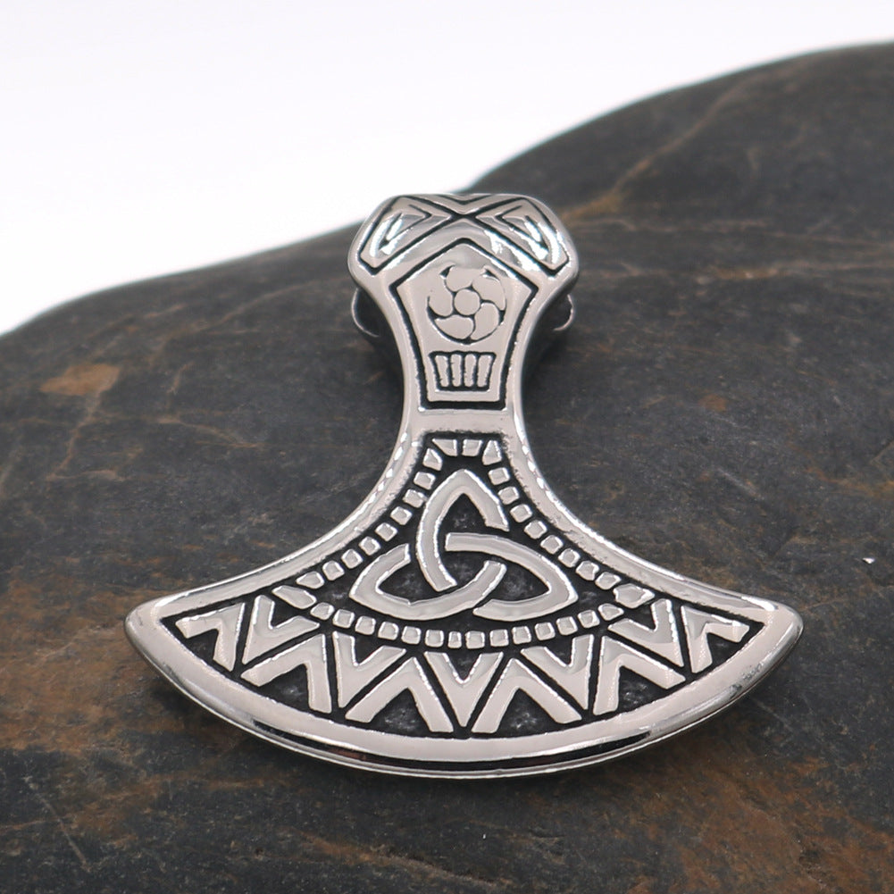 Viking Odin Axe Necklace with Triangular Knot Rune Pendant