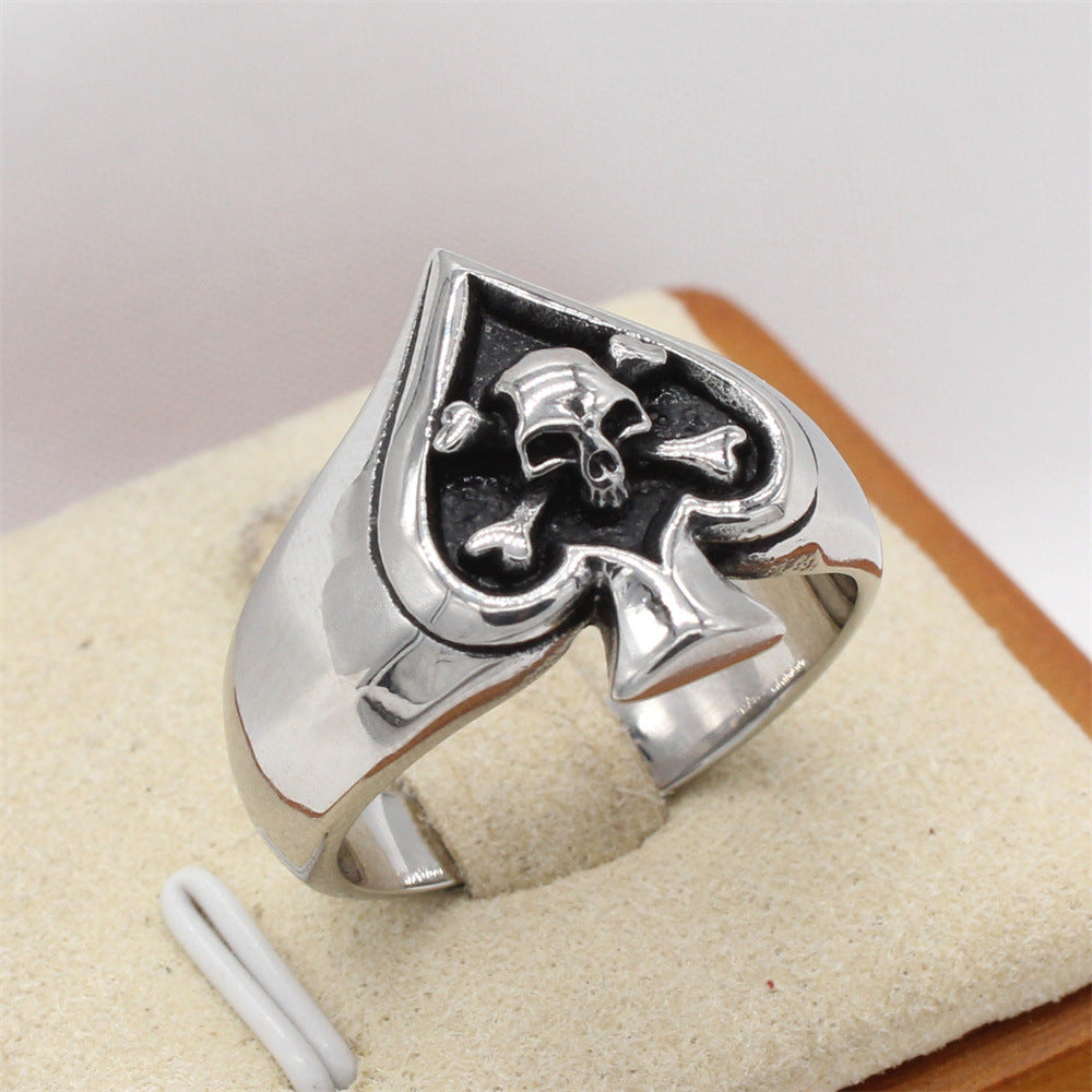 Personalized Retro Spade Ghost Magic Titanium Steel Ring for Men in European and American Style