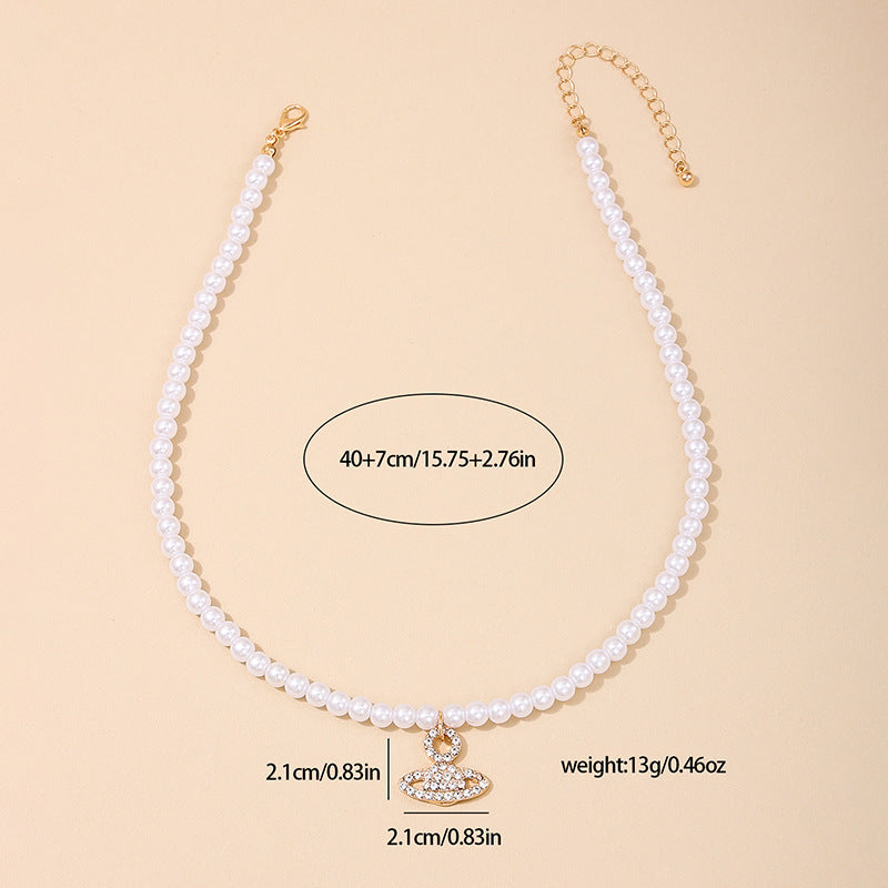 Extravagant Planet Pendant with French Vintage Pearl Necklace - Vienna Verve Collection