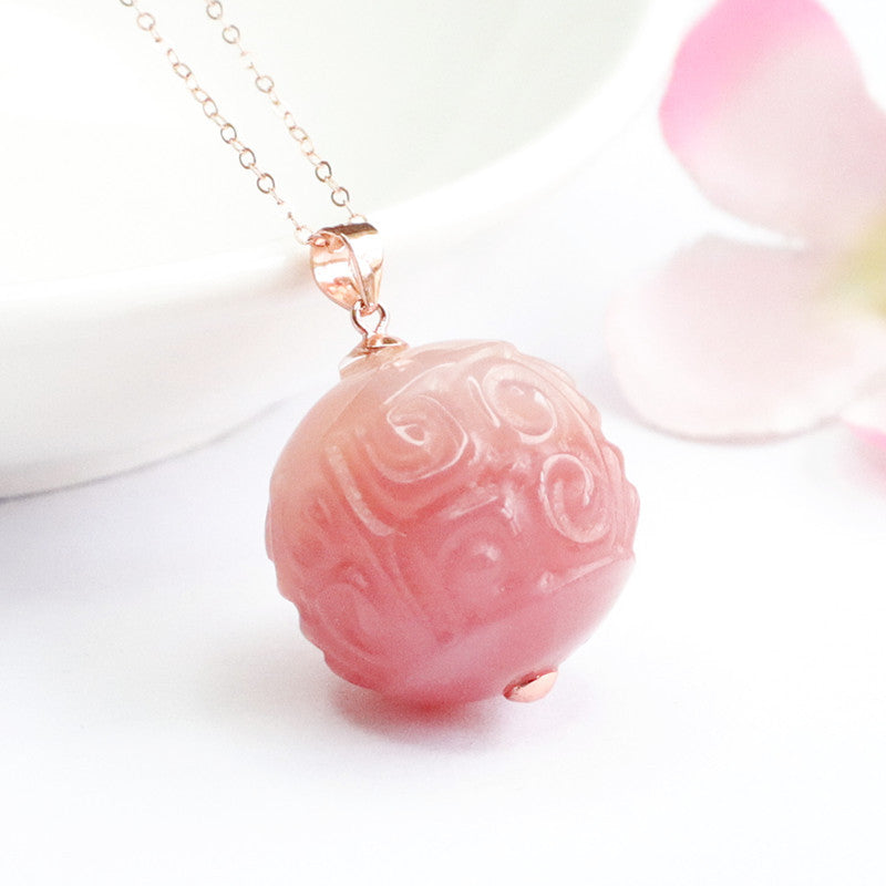 Rose Gold Necklace with Agate Ball Pendant and S925 Silver Chain