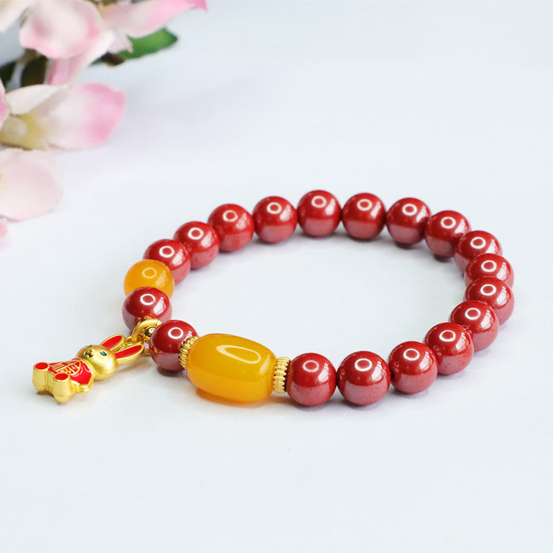 Cinnabar Bracelet with Imperial Sand and Golden Rabbit Chalcedony