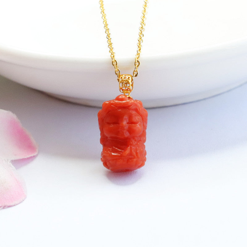 Red Agate Baby Tara Buddha Sterling Silver Necklace from Fortune's Favor Collection