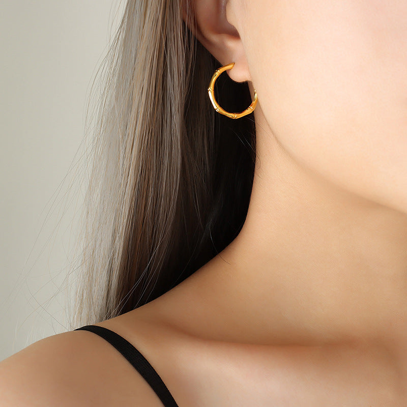 Bamboo Fusion 18K Gold Plated C-Shaped Earrings