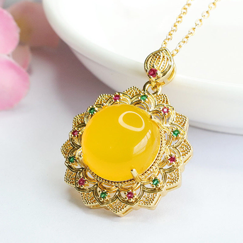 Yellow Sunflower Chalcedony Pendant with Zircon