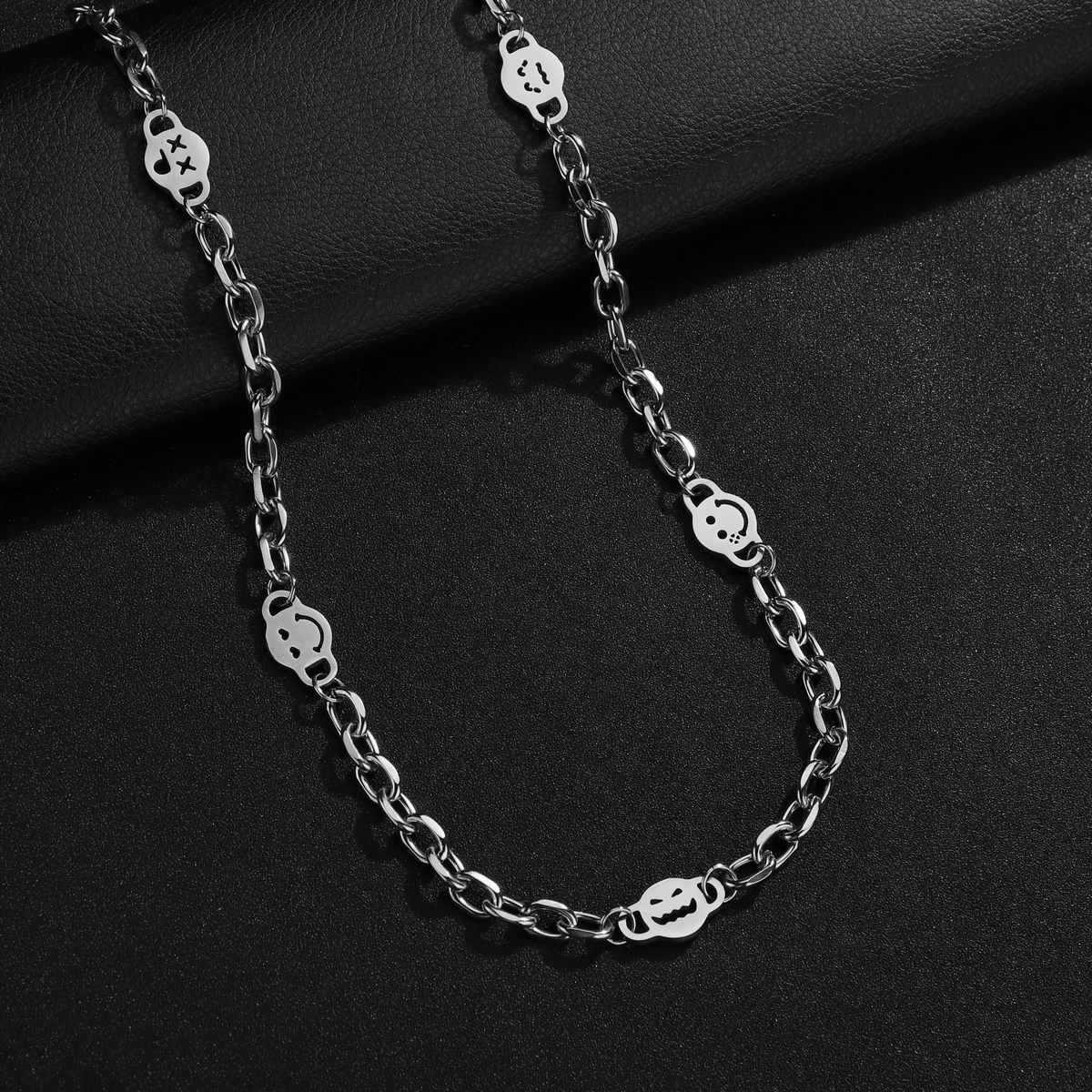 Joker Jewelry Men's Smiley Face Necklace with Clavicle Chain