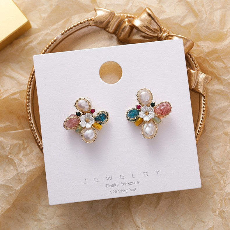 Elegant Crystal and Pearl Sterling Silver Earrings