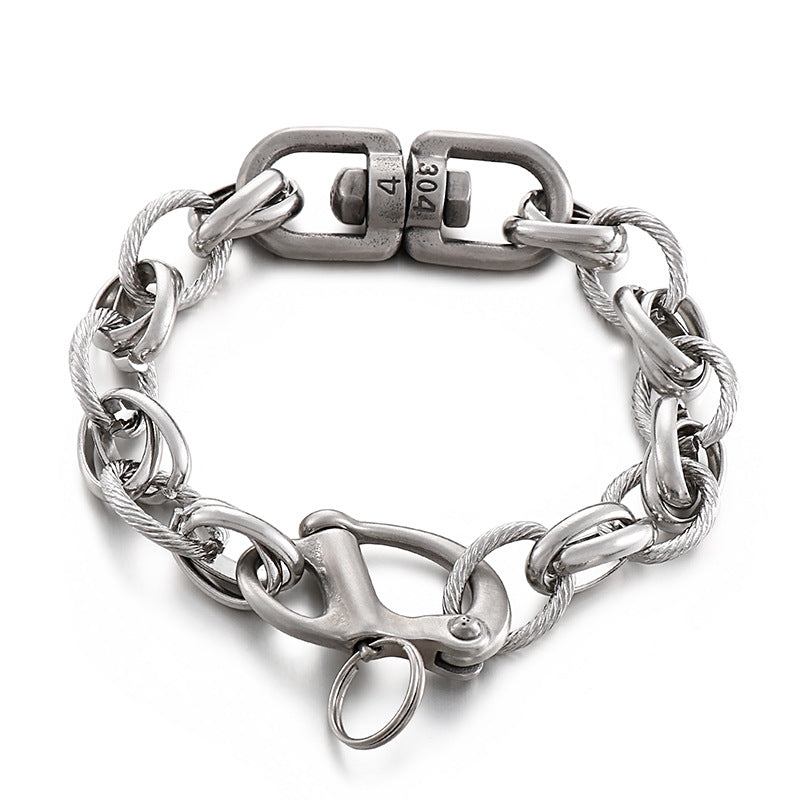 Custom Retro Titanium Steel Men's Bracelet - European and American Fashion Street Style