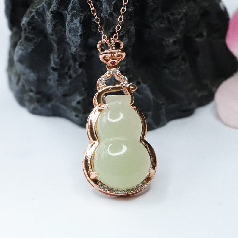 Gourd Jade Necklace with Sterling Silver and Hetian Jade