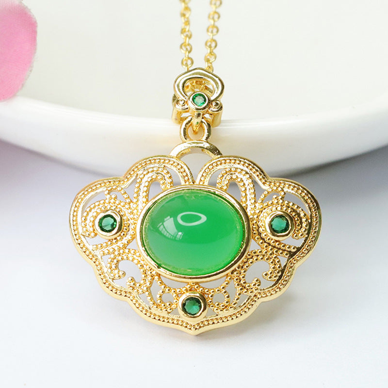 Golden Palace Chalcedony Ruyi Pendant with Oval Design