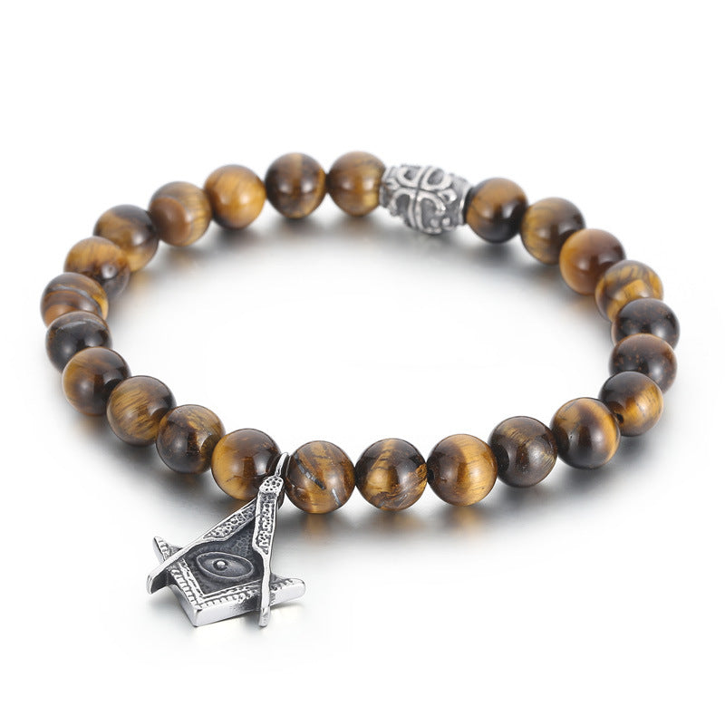 Men's Crown Bracelet with Black Agate and Tiger's Eye – Elegant Masonic Design