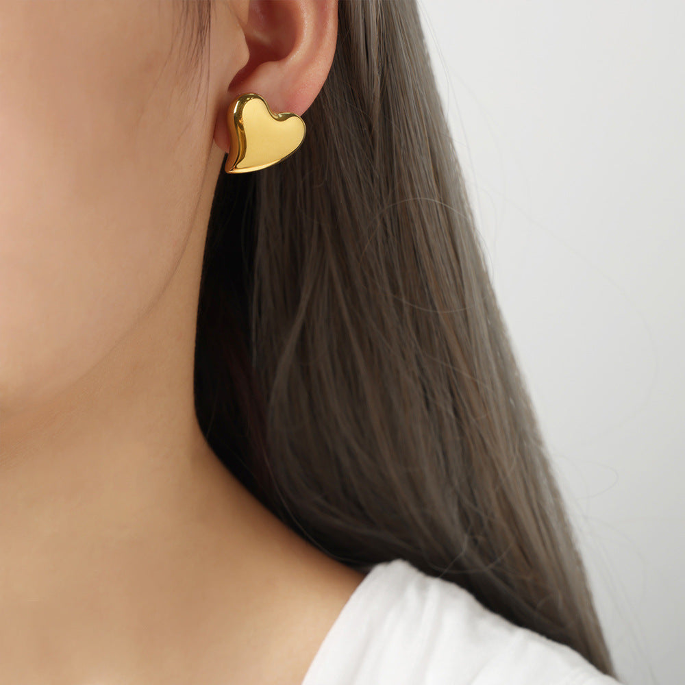 Heart-Shaped Geometric Earrings in Titanium Gold-Plated Design