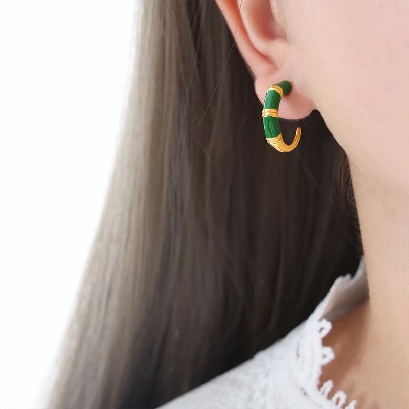 Enamel Drip Glaze Bamboo Stud Earrings - Chic and Minimalistic Accessories