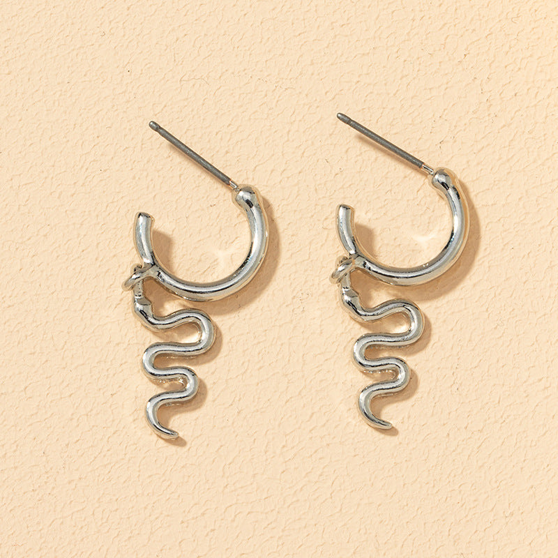 Alloy Snake Earrings Pair with European and American Charm