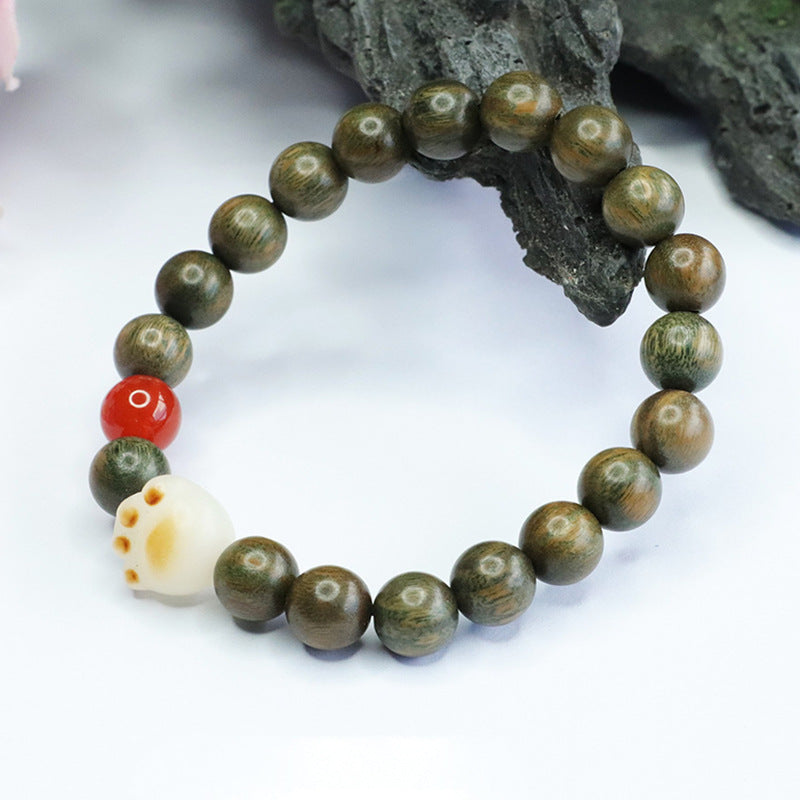 Sandalwood and Bodhi Root Fortune's Favor Bracelet with Red Agate