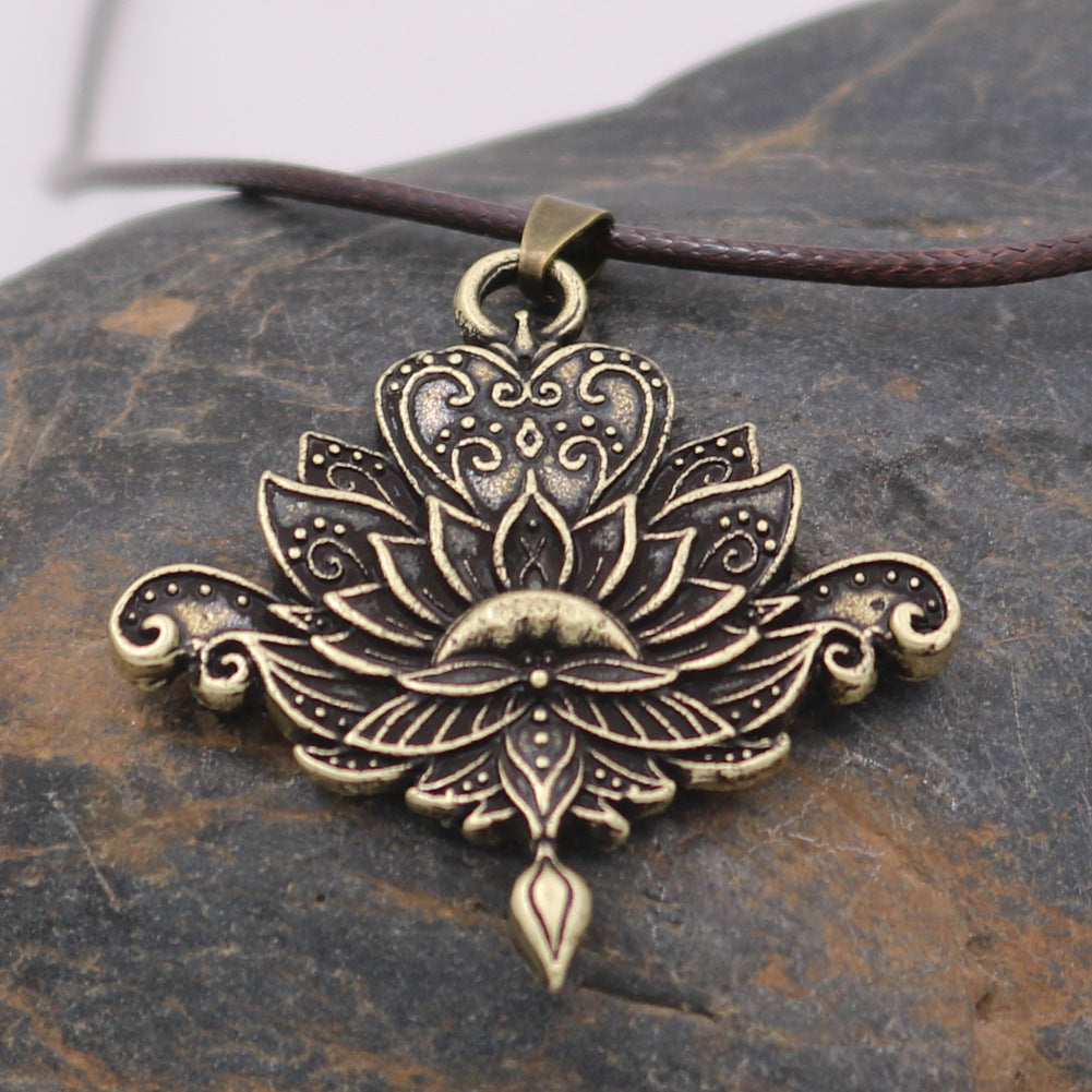 Vintage Mandala Metal Necklace with OM Pendant - Handmade Indian Yoga Jewelry