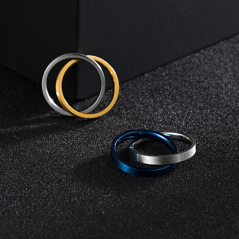 Two-Tone Double-Engraved Titanium Steel Men's Ring with Long-Lasting Vacuum Plating