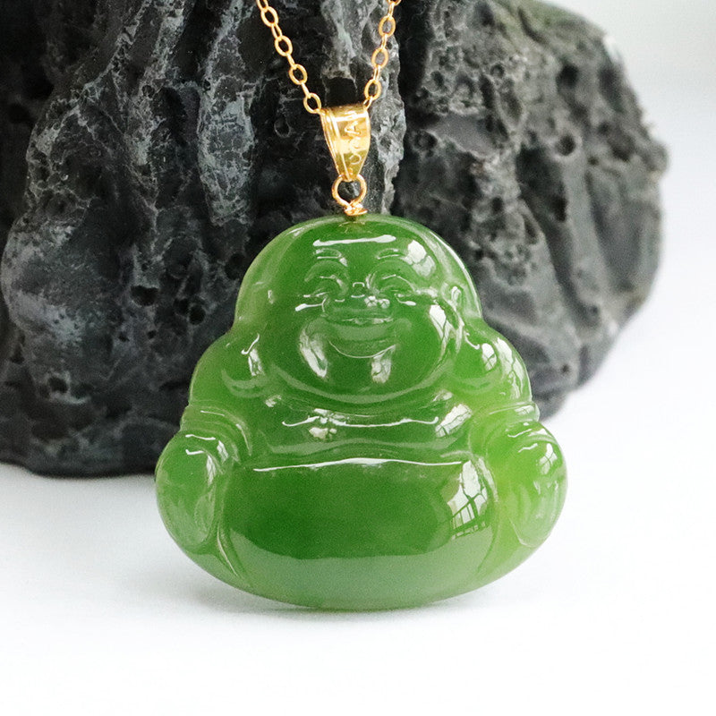 Elegant Hetian Jade Jasper Buddha Pendant Necklace