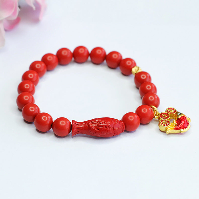 Cinnabar Stone Koi Bracelet