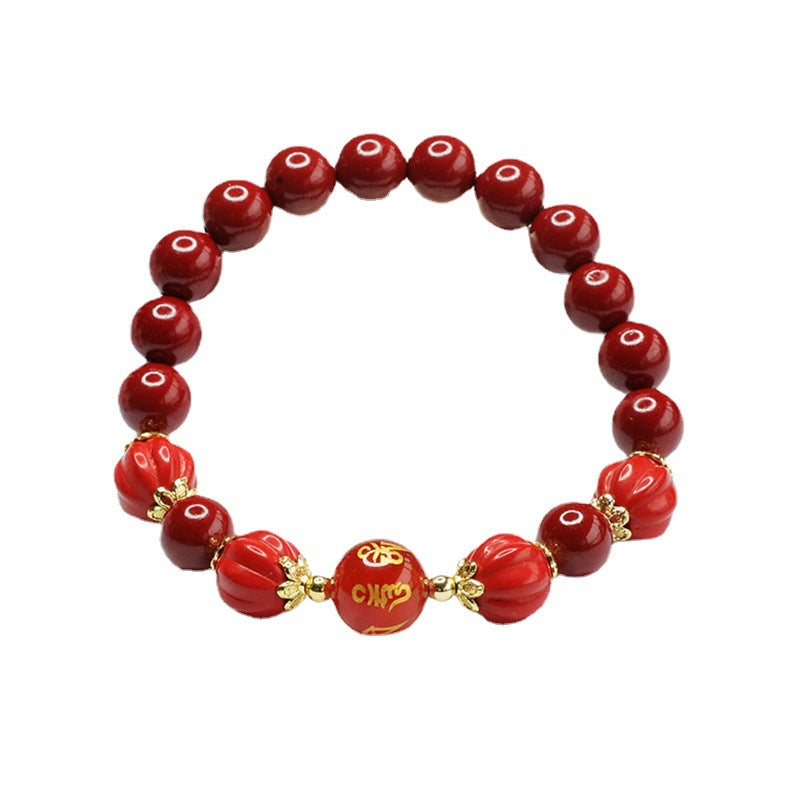 Cinnabar and Purple Gold Sand Beaded Bracelet with Sterling Silver Accents