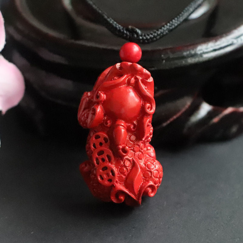 Cinnabar Swallowing Gold Beast Sterling Silver Pendant