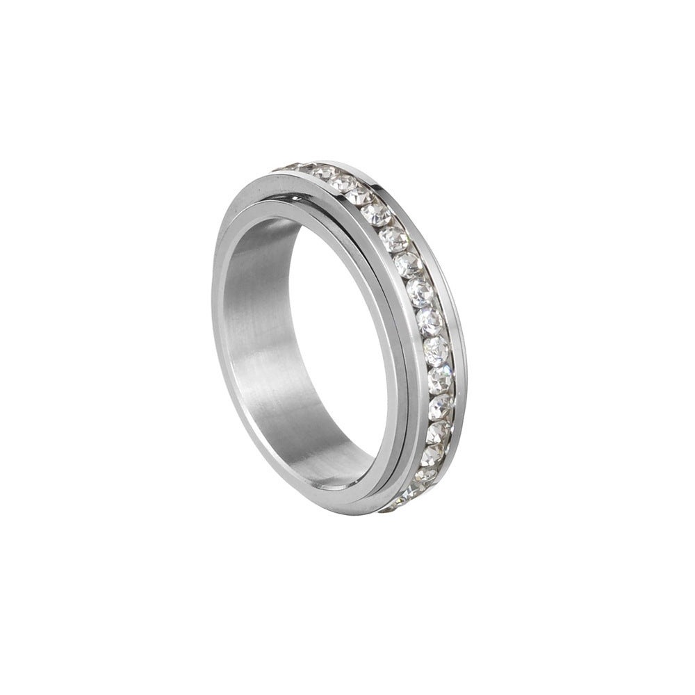 6MM Titanium Steel Ring with Rhinestones - Elegant Rotating Beauty