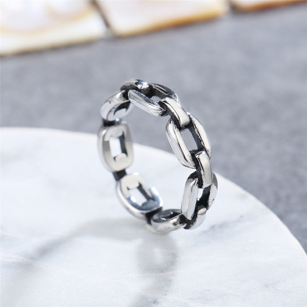 Everyday Genie Titanium Steel Ring - Minimalist Cool Wind Chain Design