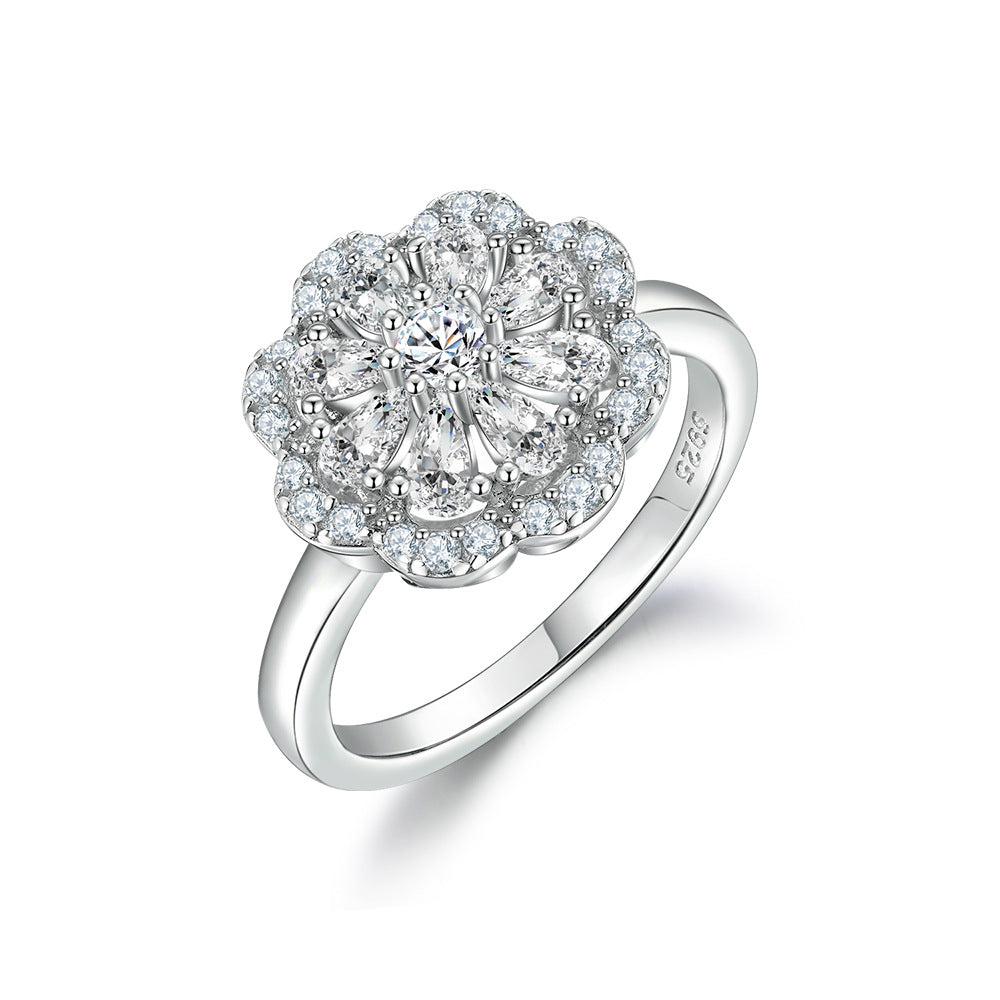 Full Zircon Flower Sterling Silver Ring