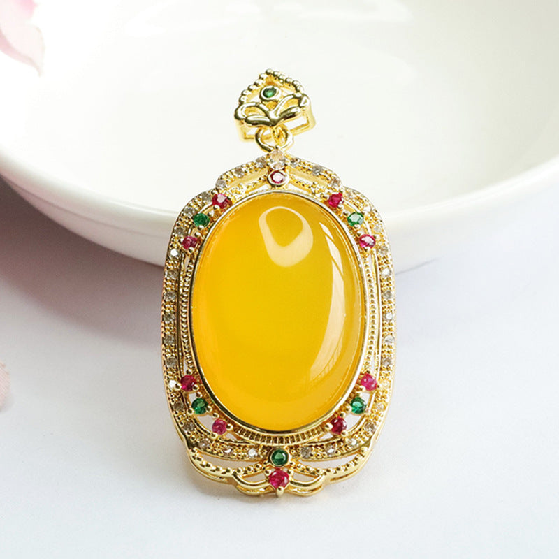 Oval Yellow Chalcedony Retro Pendant for Women's