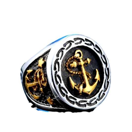 Men's Vintage Titanium Steel Anchor Ring - Unique Stainless Steel Jewelry for Wholesale