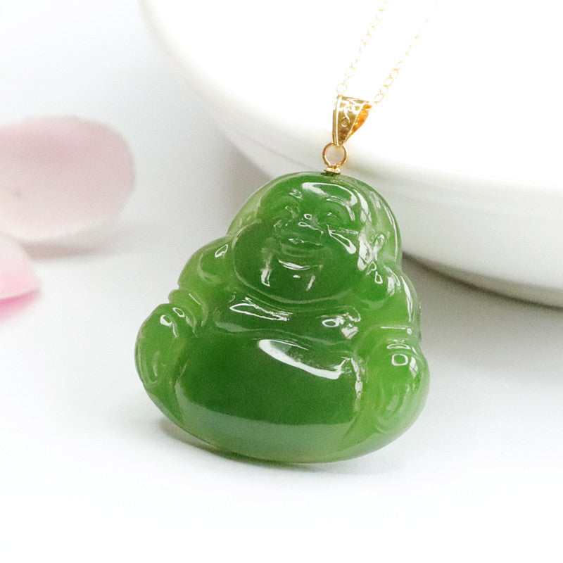 Elegant Hetian Jade Jasper Buddha Pendant Necklace