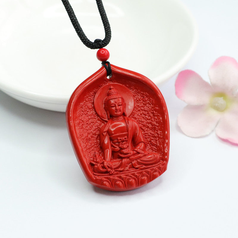 Red Sand Cinnabar Pendant featuring Medicine Buddha Amitabha Design