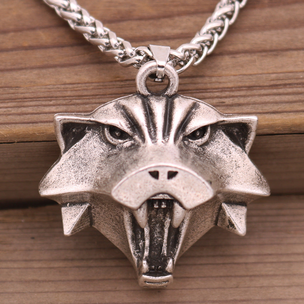 Viking Cat Head Necklace with Wizard's Medal Pendant - European & American Halloween Accessories