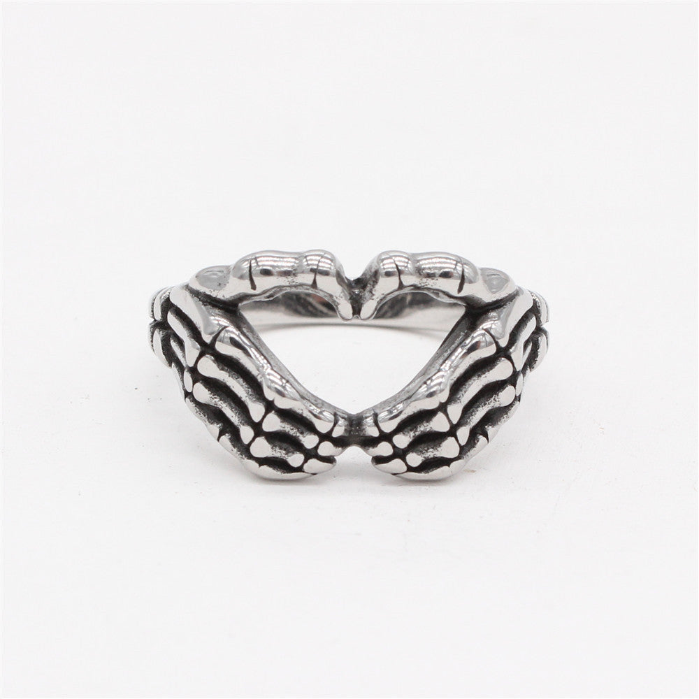 Personalized Retro Heart to Heart Titanium Steel Ring - Wholesale Jewelry for Europe and America