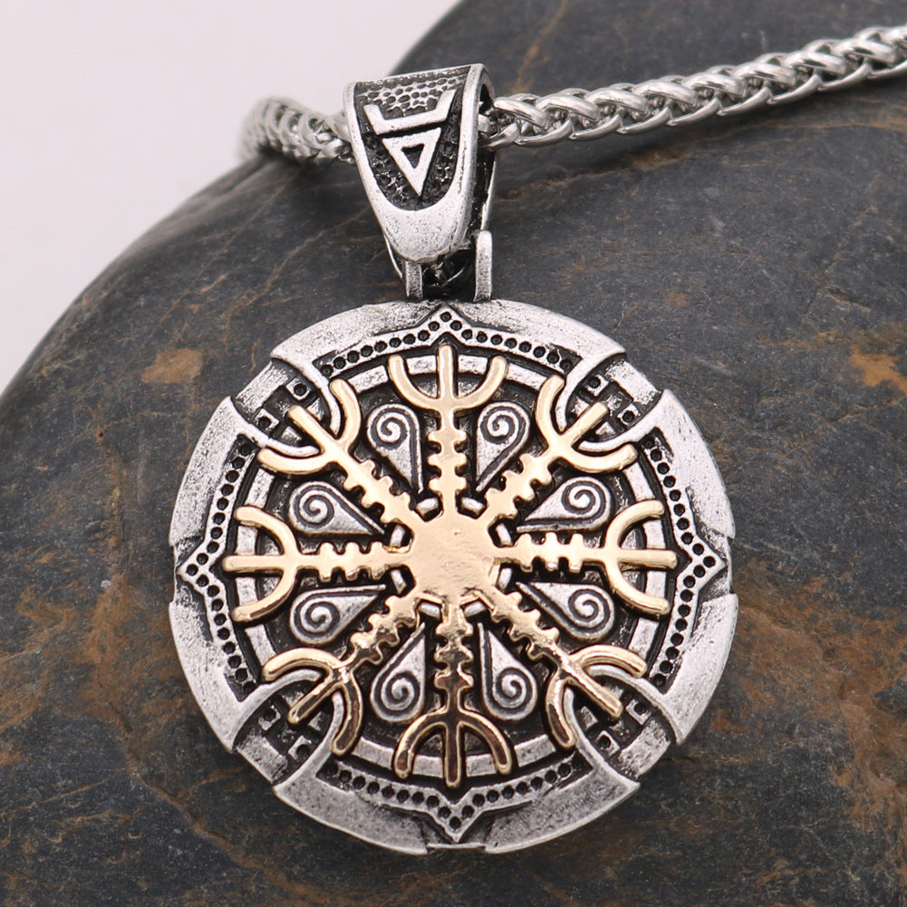 Viking Odin Logo Necklace with Snowflake Buckle - Men's Compass Pendant