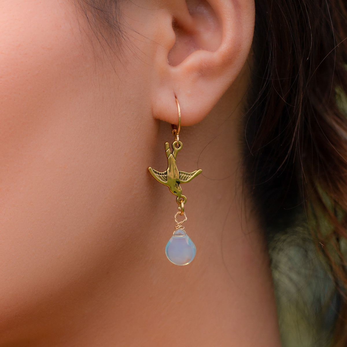 Dreamy Dragonfly and Egg White Stone Tassel Earrings with Ethnic Flair